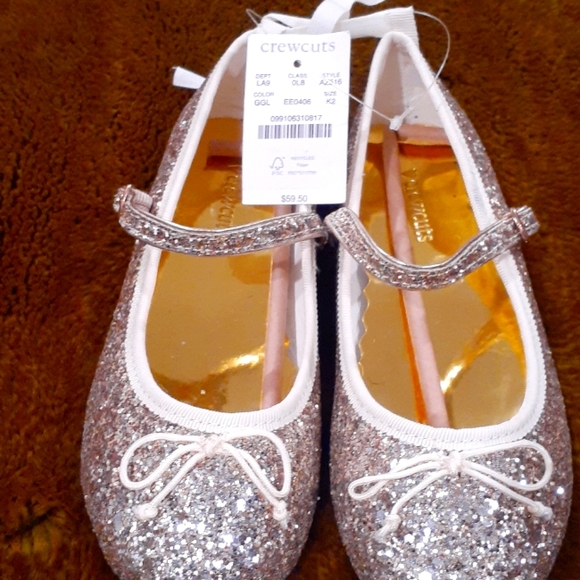 J crew girl's glitter Mary Jane ballet flats